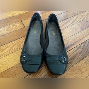 Black Clarks Collection Buckle Leather Ballet Flats - Black - size 7